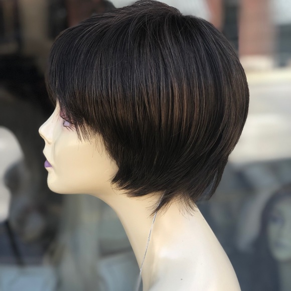 Wig Angle cut chestnut brown short pixie 2020 Wig